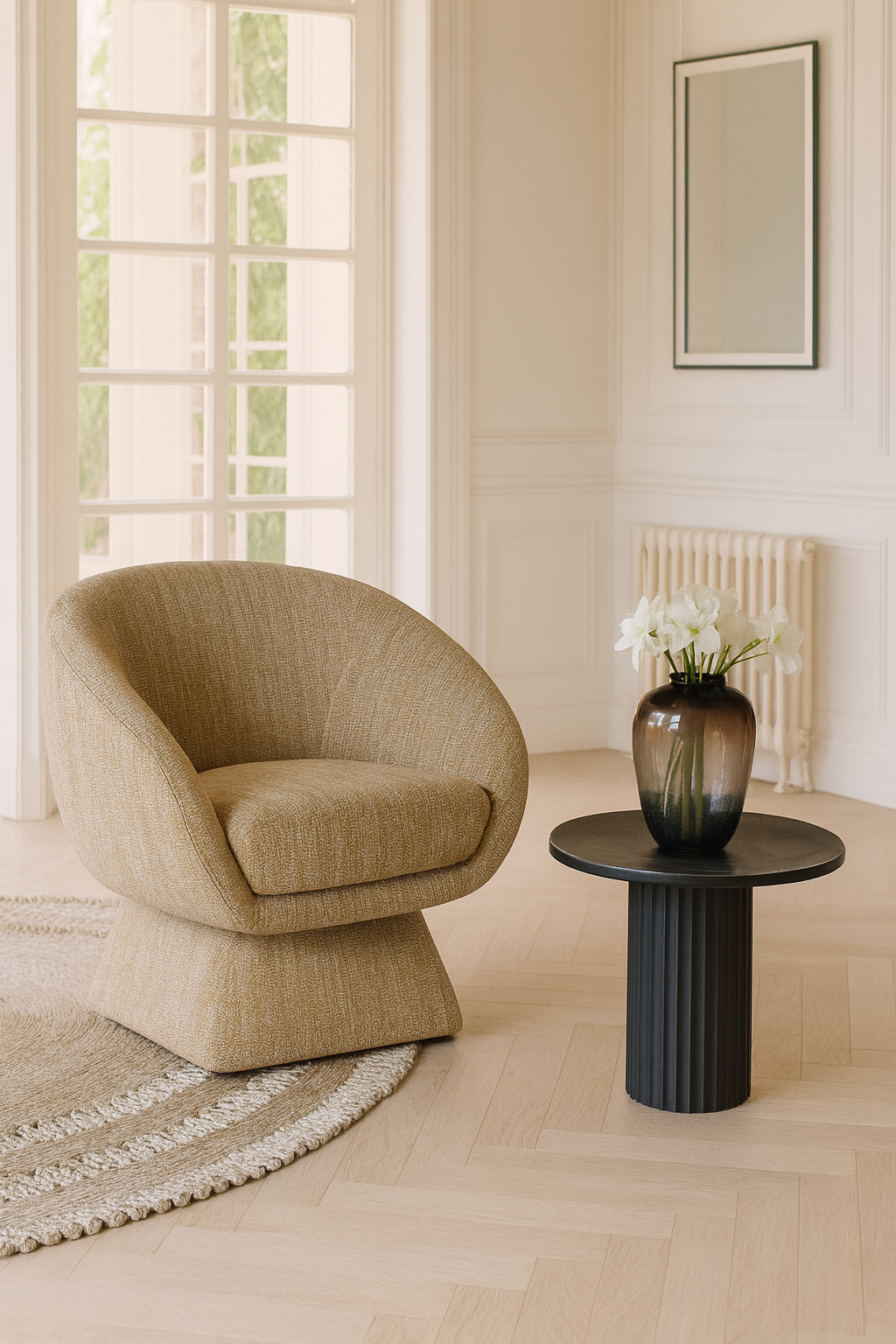 Sixties - Fauteuil Pivotant En Tissus - Tweed - Ocre Jaune