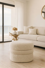 Ulysse - Pouf Oval - Bouclette/Bois - Beige