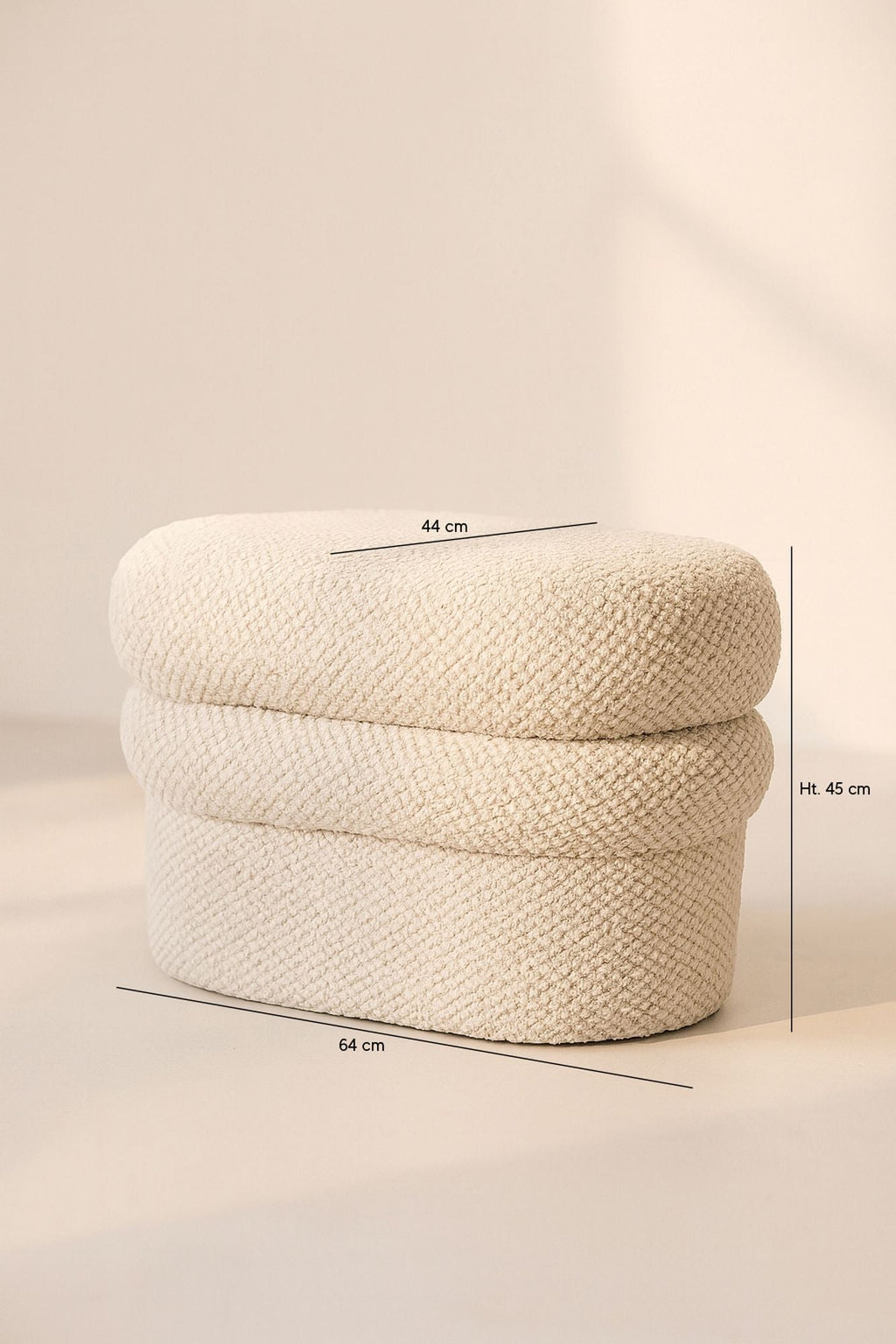 Ulysse - Pouf Oval - Bouclette/Bois - Beige