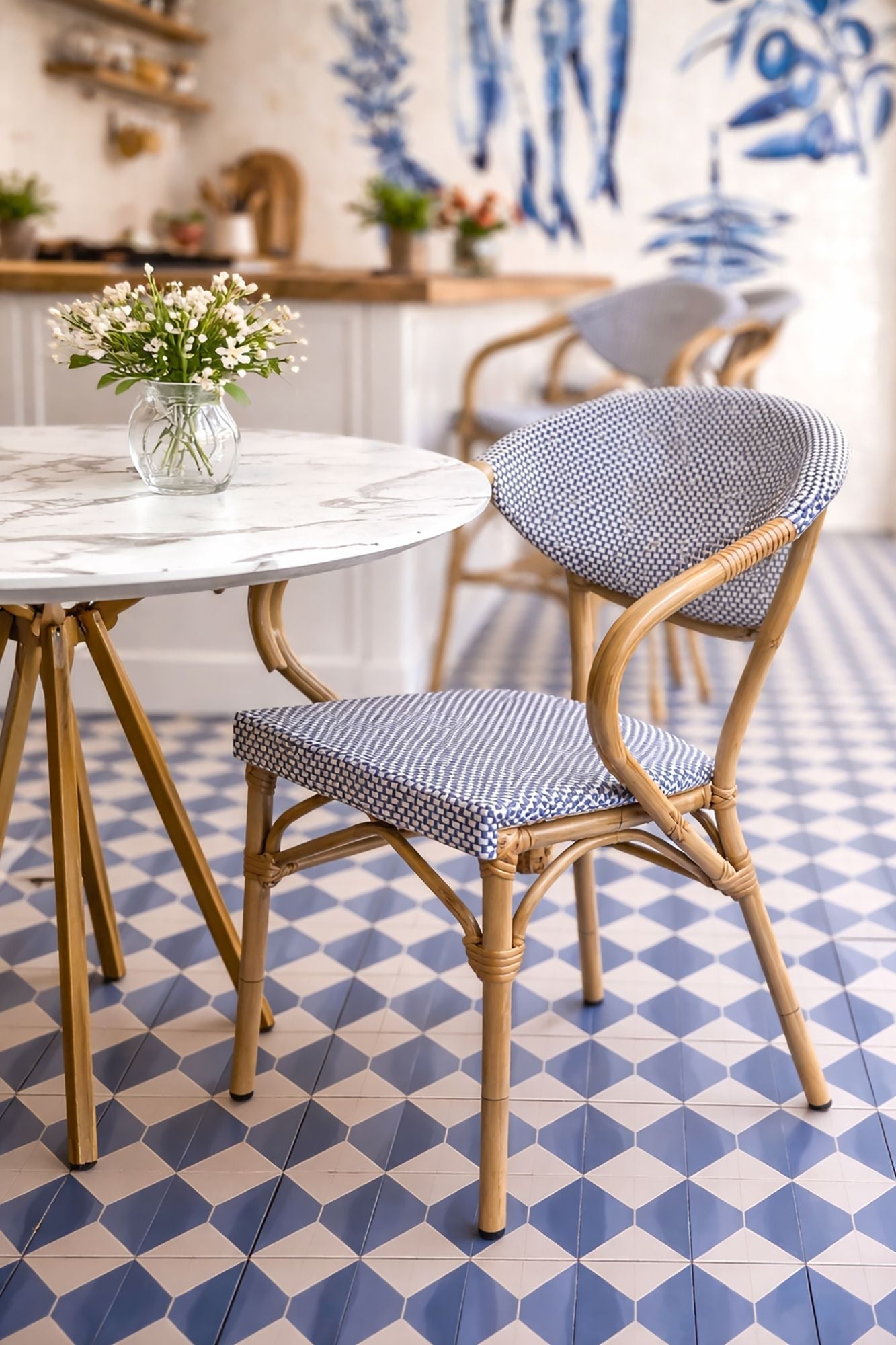 Amalfi - Lot 2 Fauteuils De Table - Aluminium Effet Rotin - Bleu
