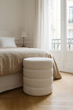 Malo - Pouf - Teddy/Tissu/Bois - Blanc