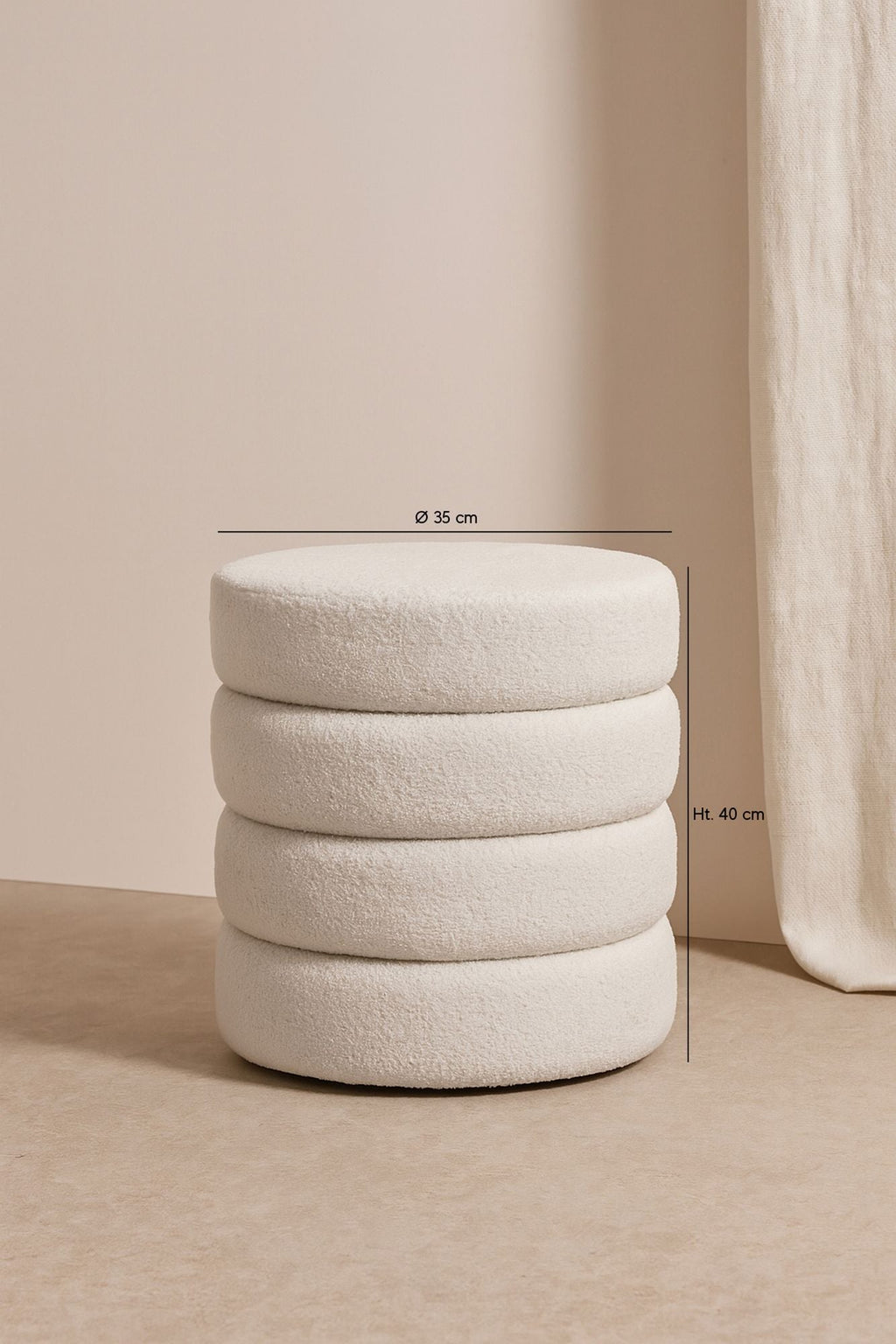 Malo - Pouf - Teddy/Tissu/Bois - Blanc