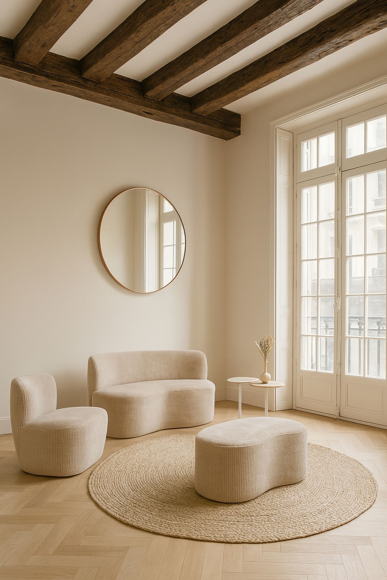 Côme - Fauteuil - Velours Cotelé/Tissu/Bois - Beige