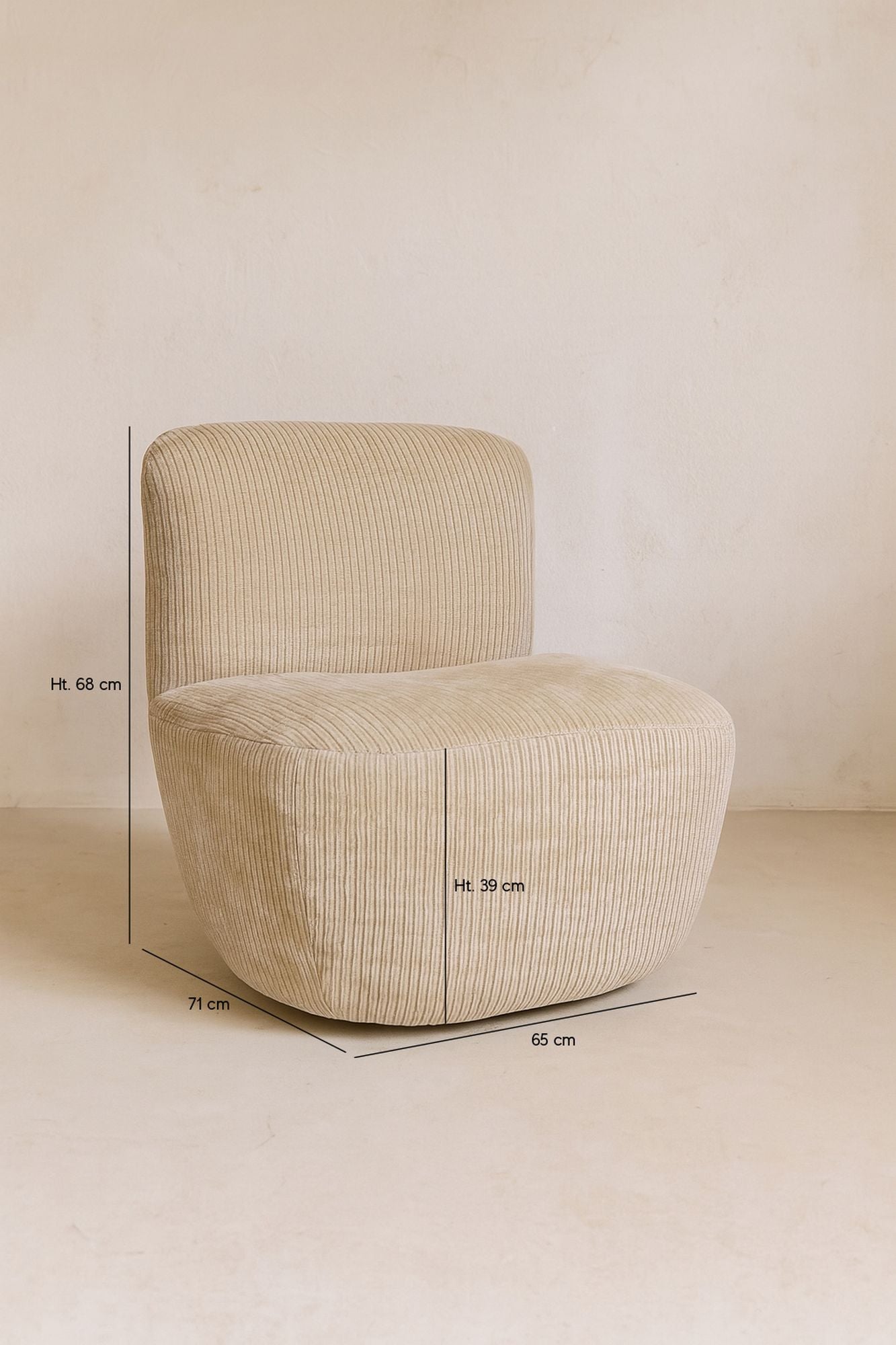 Côme - Fauteuil - Velours Cotelé/Tissu/Bois - Beige