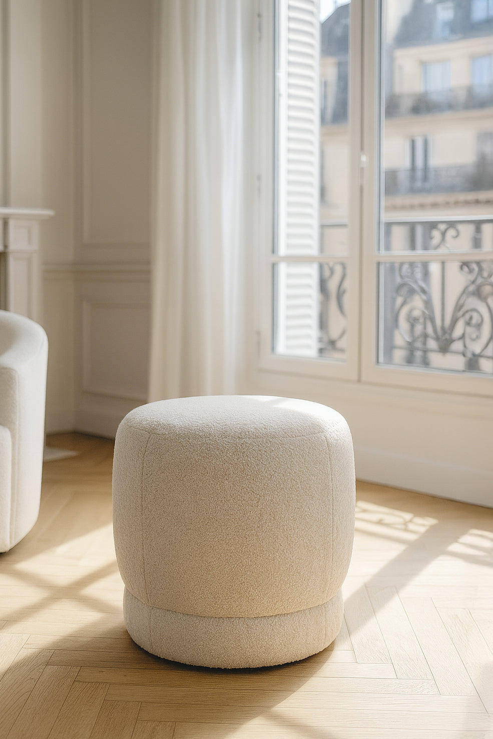 Malo - Pouf - Tissu Bouclette - Blanc