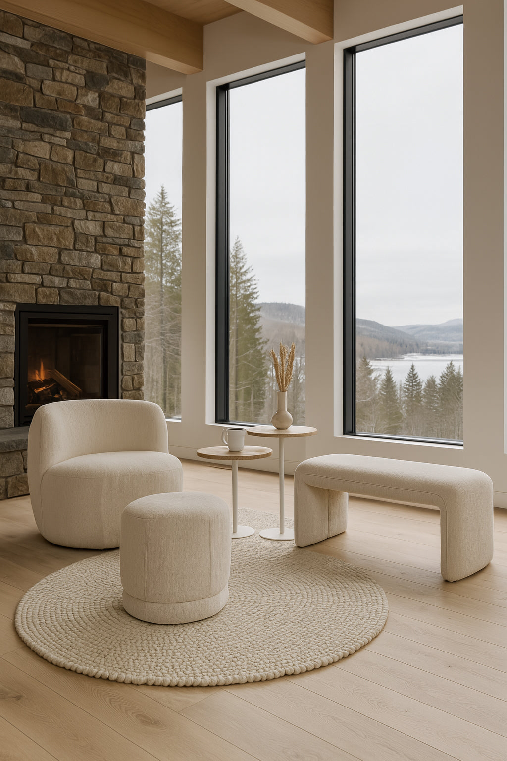 Malo - Pouf - Tissu Bouclette - Blanc