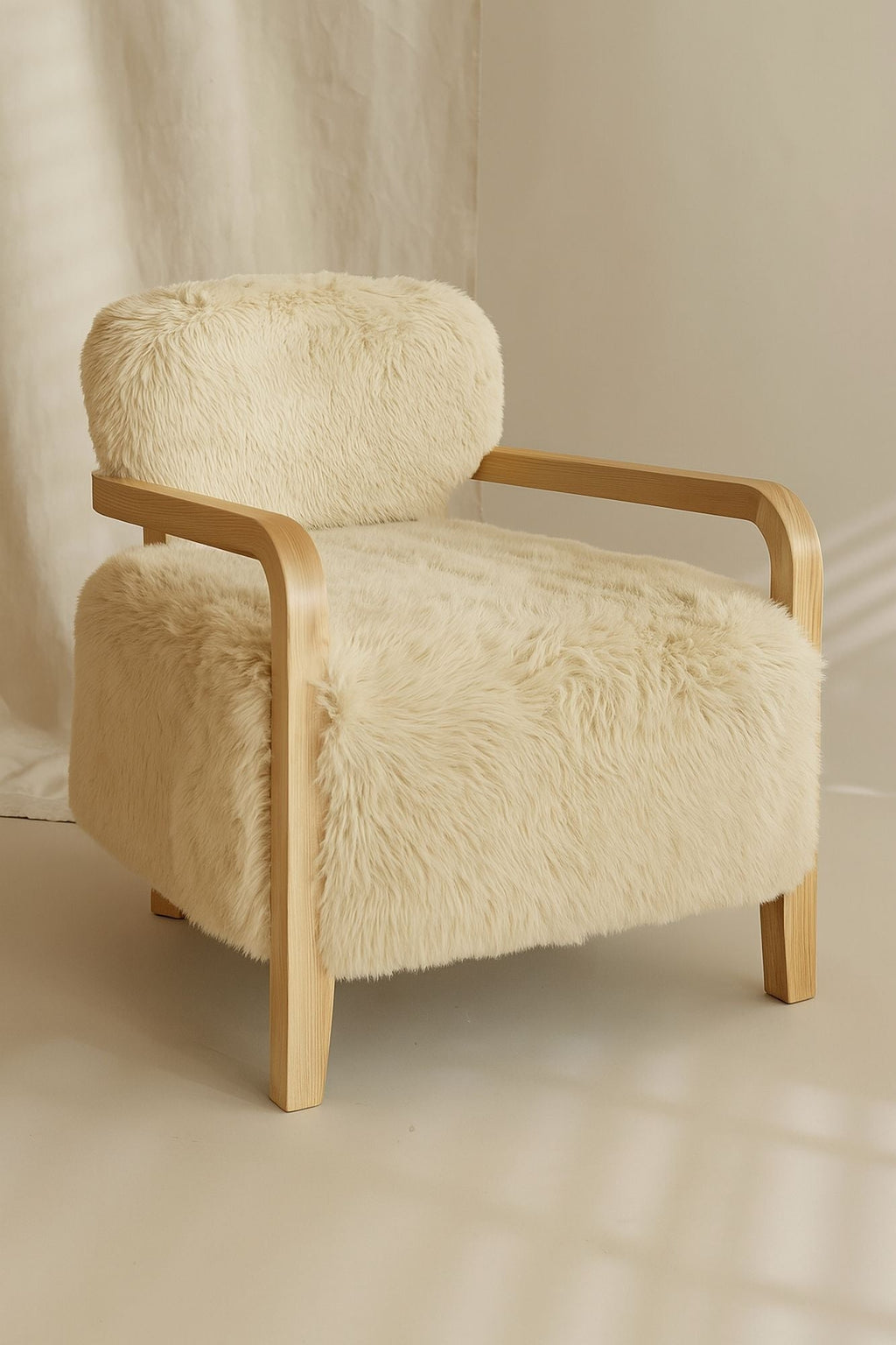 Yack - Fauteuil - Fourrure/Tissu/Bois - Beige