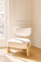 Hella - Fauteuil - Tissu Bouclette/Bois - Blanc