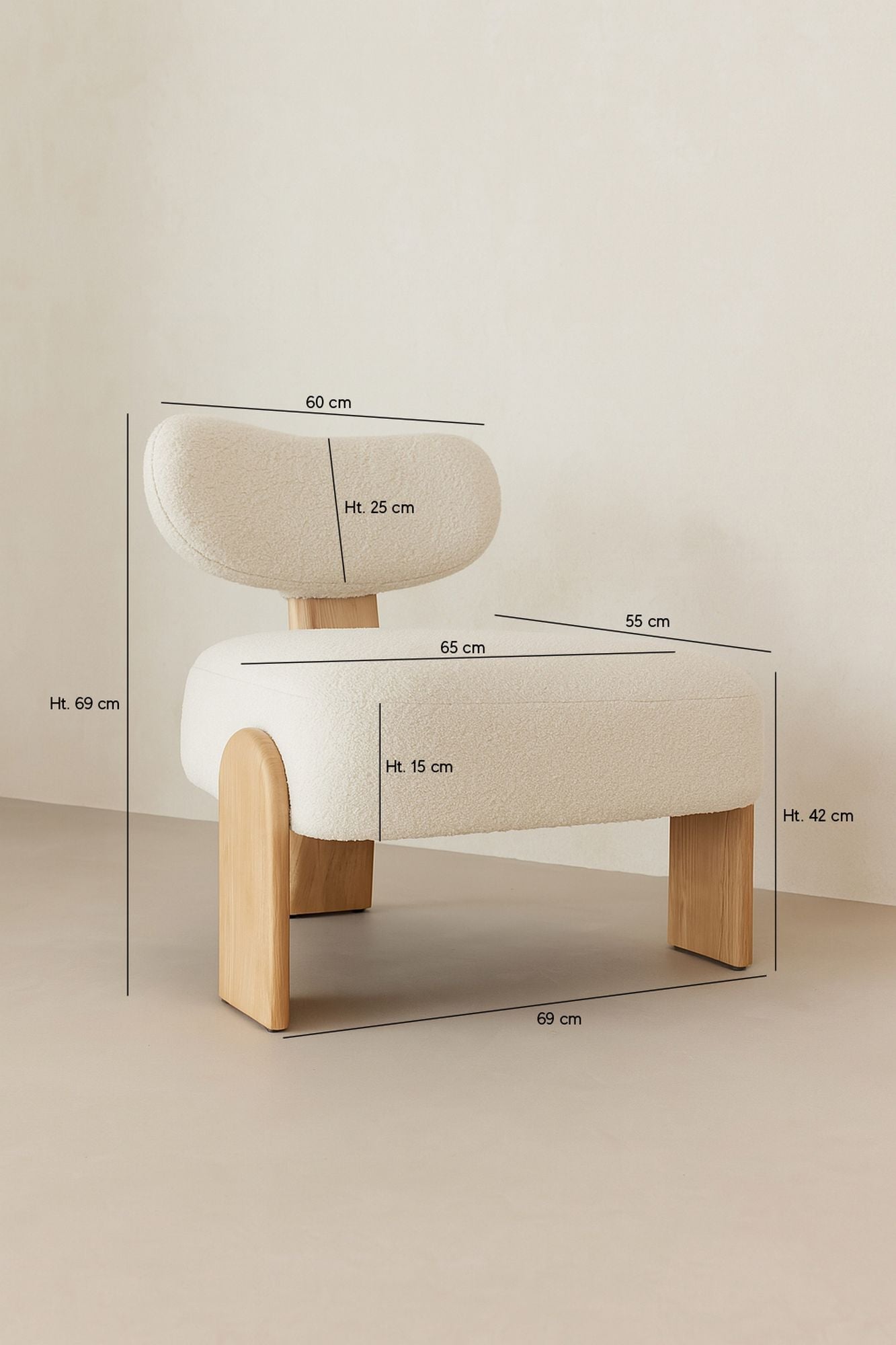 Hella - Fauteuil - Tissu Bouclette/Bois - Blanc