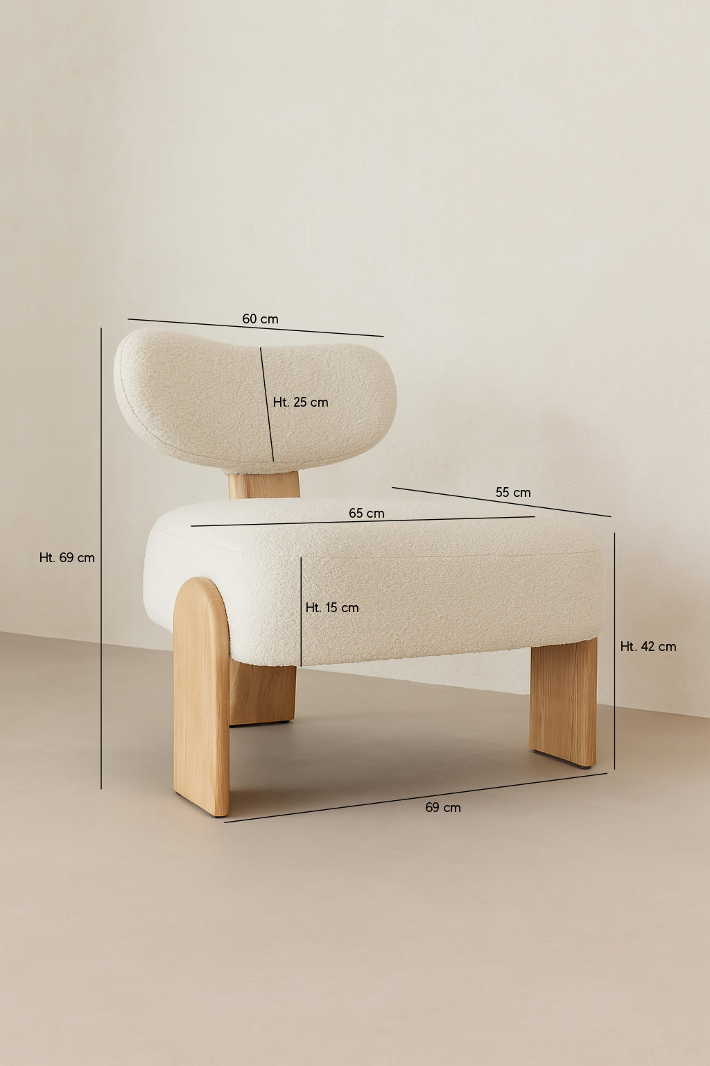 Hella - Fauteuil - Tissu Bouclette/Bois - Blanc