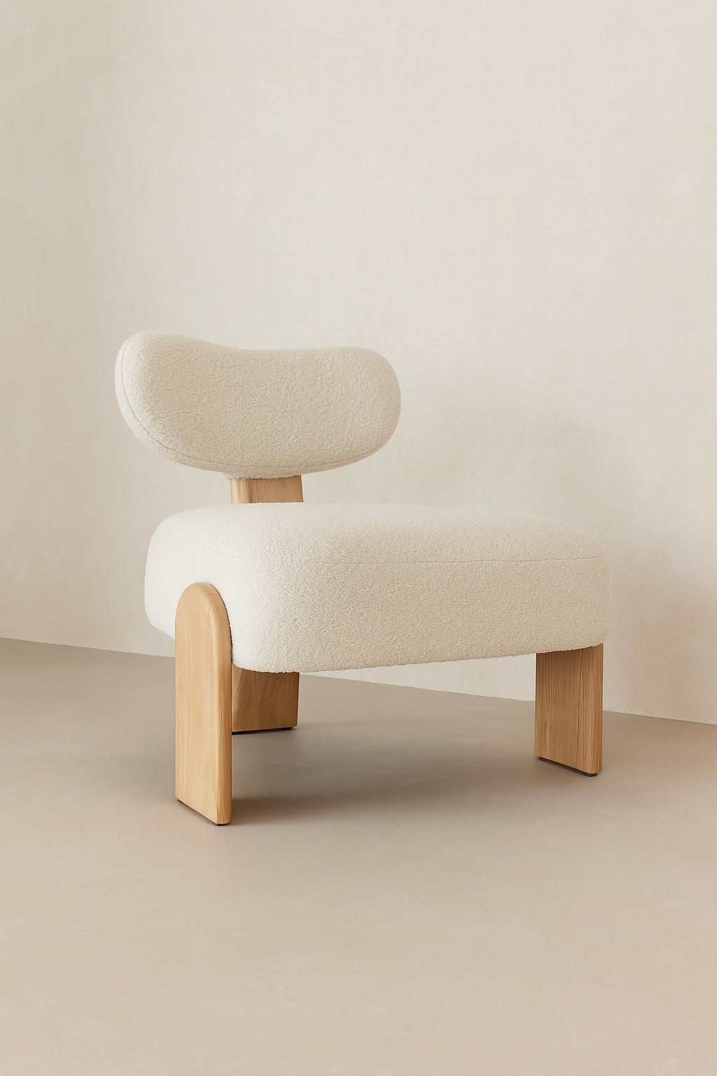 Hella - Fauteuil - Tissu Bouclette/Bois - Blanc