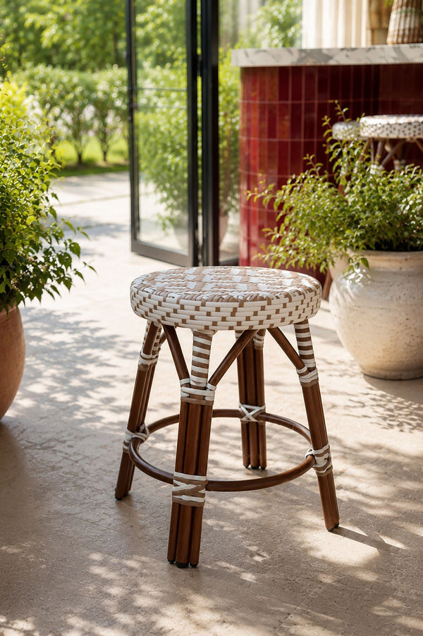 Scala - Tabouret Bas - Alu Aspect Rotin/Textilene - Noisette