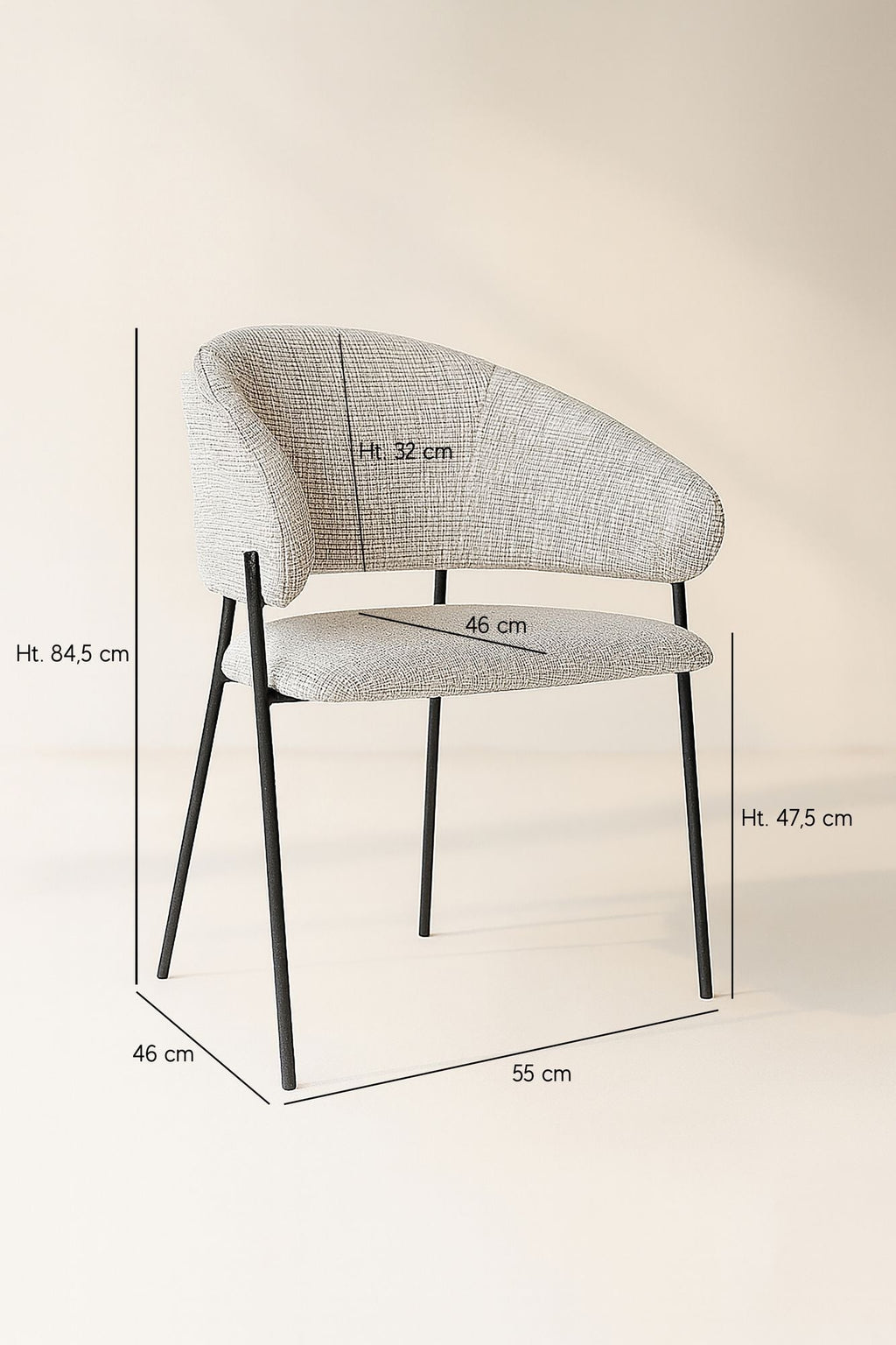 Eros - Lot 2 Faut /Table - Tissu Tweed/Metal - Noir/Latte