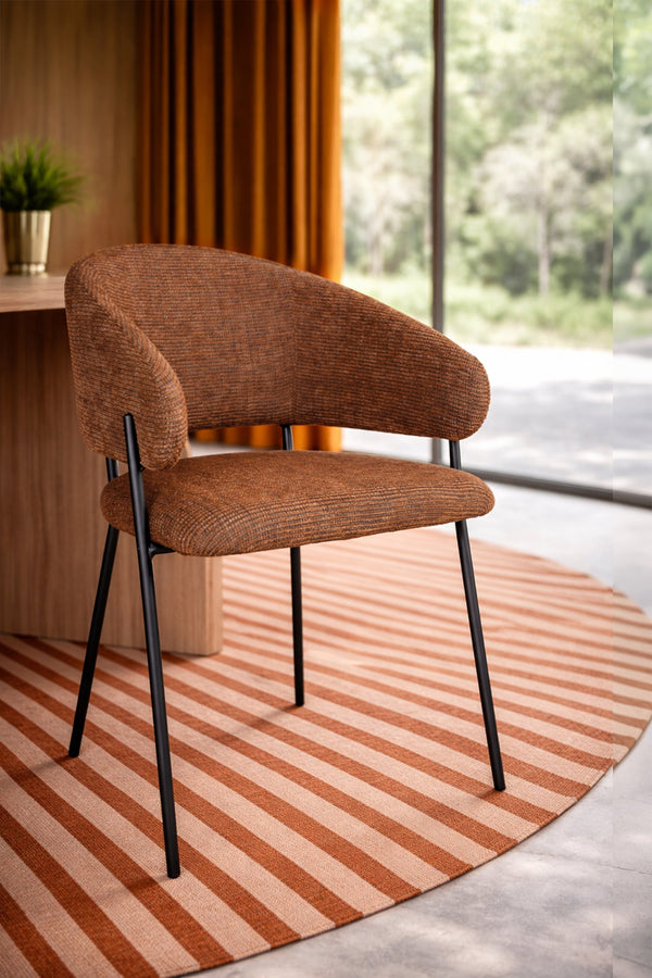 Eros - Lot 2 Fauteuils De Table - Tissu Tweed/Metal - Brique/Noir
