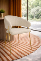 Quito - Ensemble Table + 6 Fauteuils De Table - Tissu Tweed/Effet Bois - Ecru/Naturel