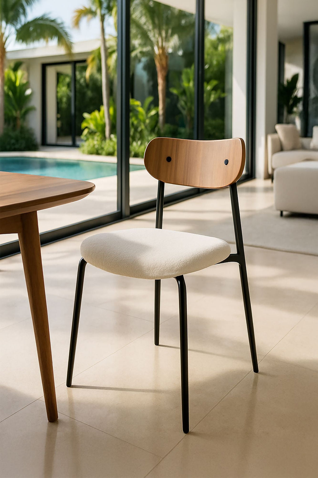 Gaston - Lot2 Chaise - Bouclette/Métal/Bois - Écru
