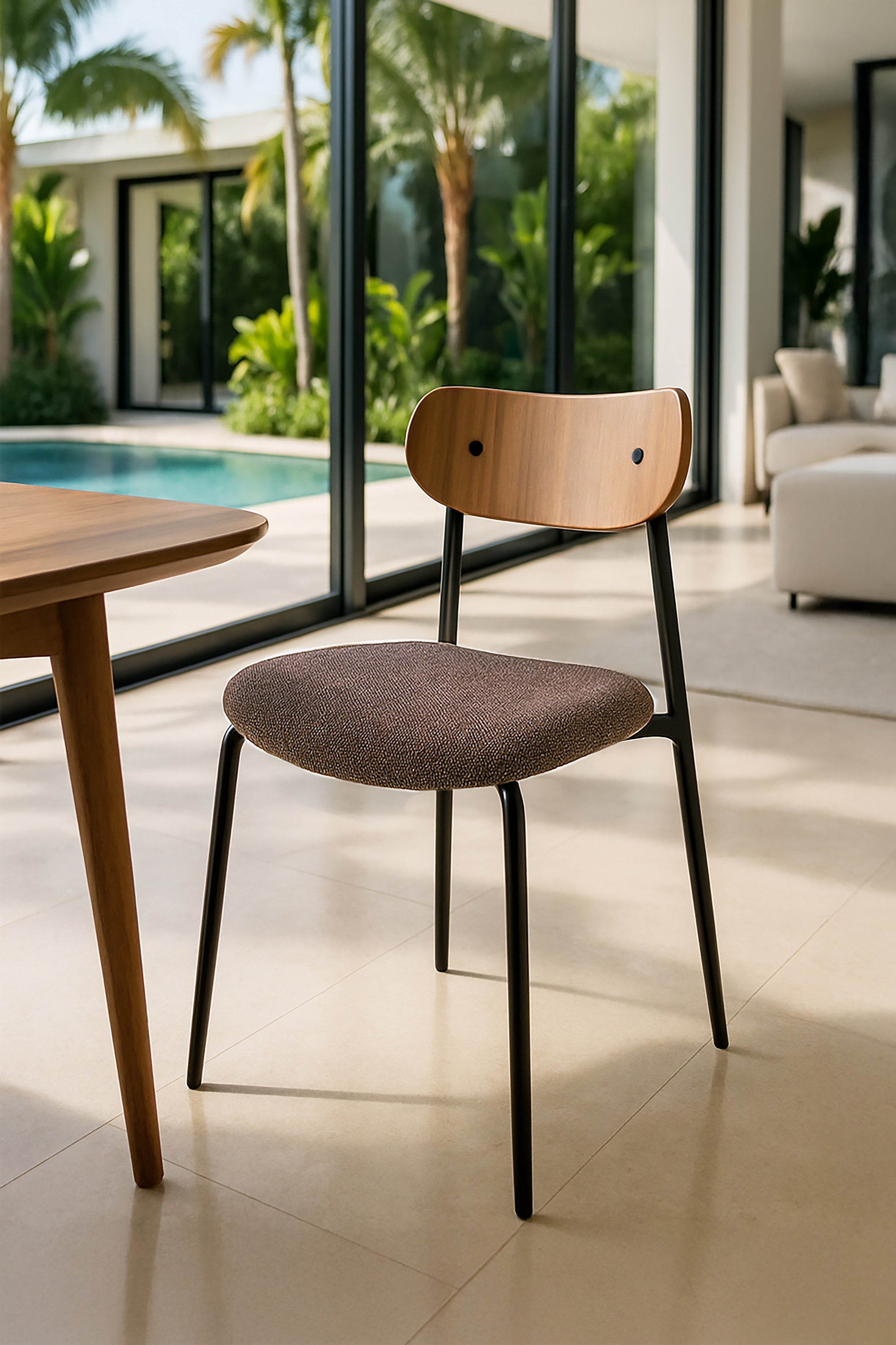 Gaston - Lot2 Chaises - Tweed/Metal/Bois - Chataigne