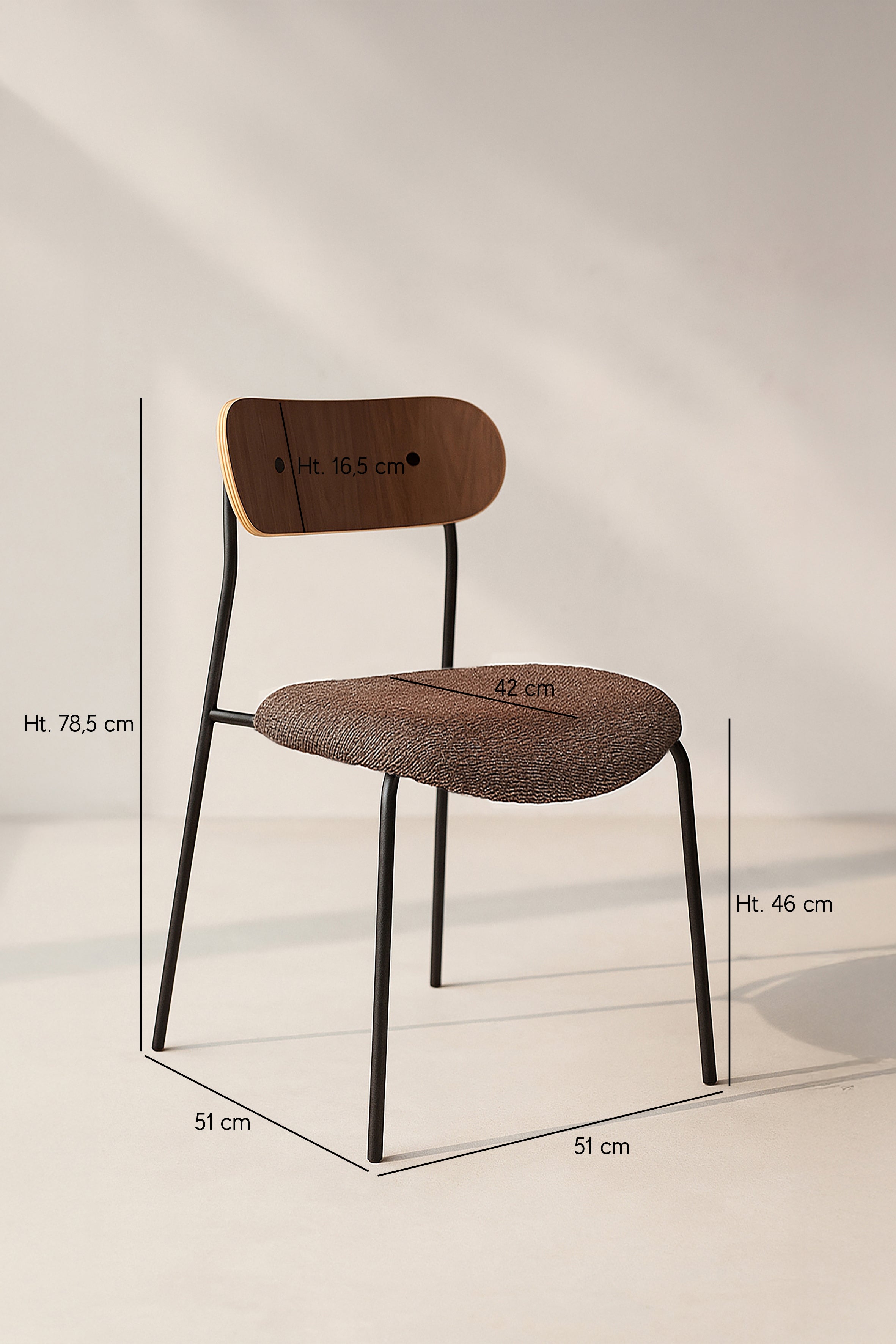 Gaston - Lot2 Chaises - Tweed/Metal/Bois - Chataigne