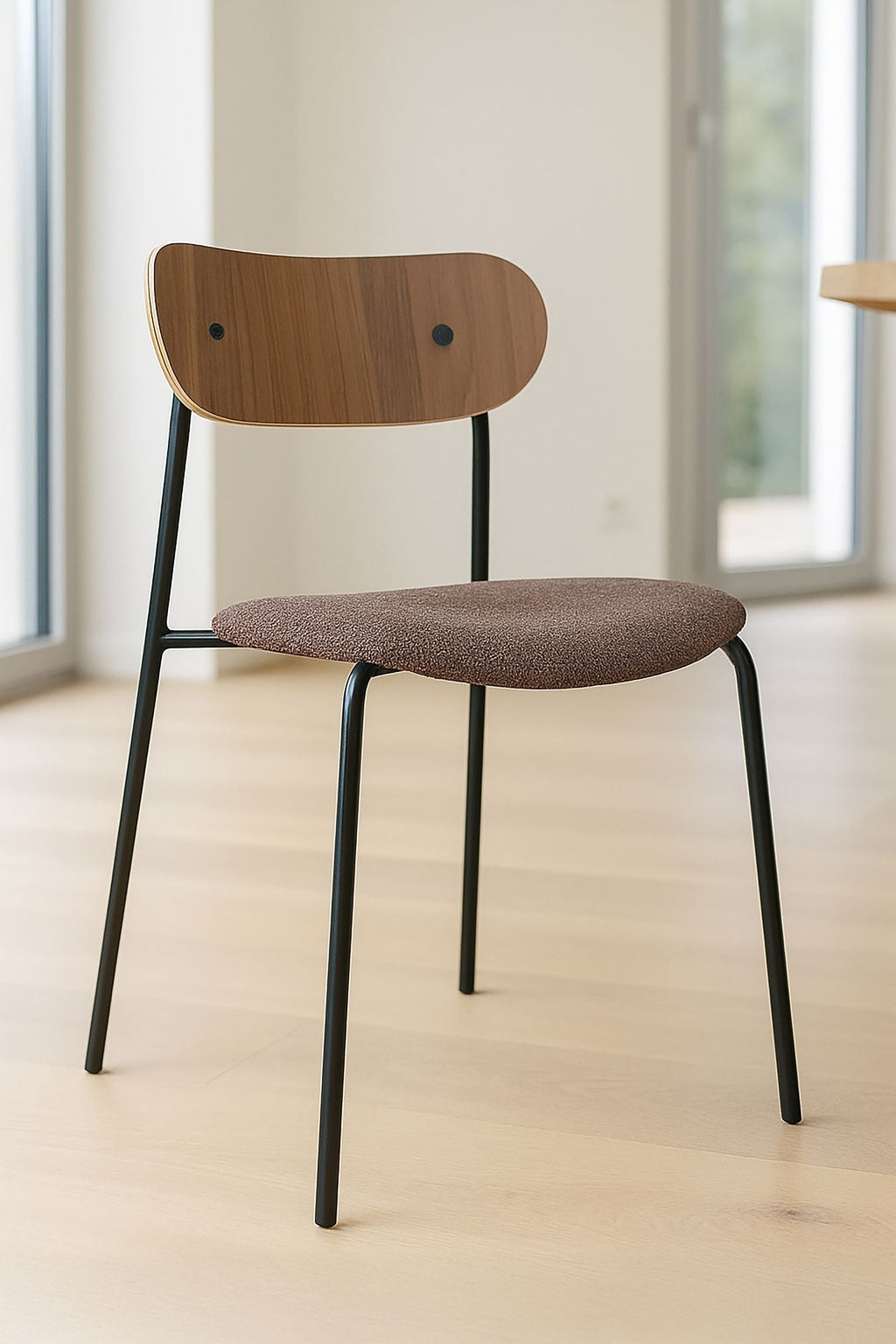 Gaston - Lot2 Chaises - Tweed/Metal/Bois - Chataigne