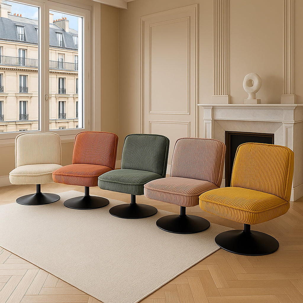 Funky - Fauteuil Pivotant - Velour Côtelé/Métal - Beige/Noir