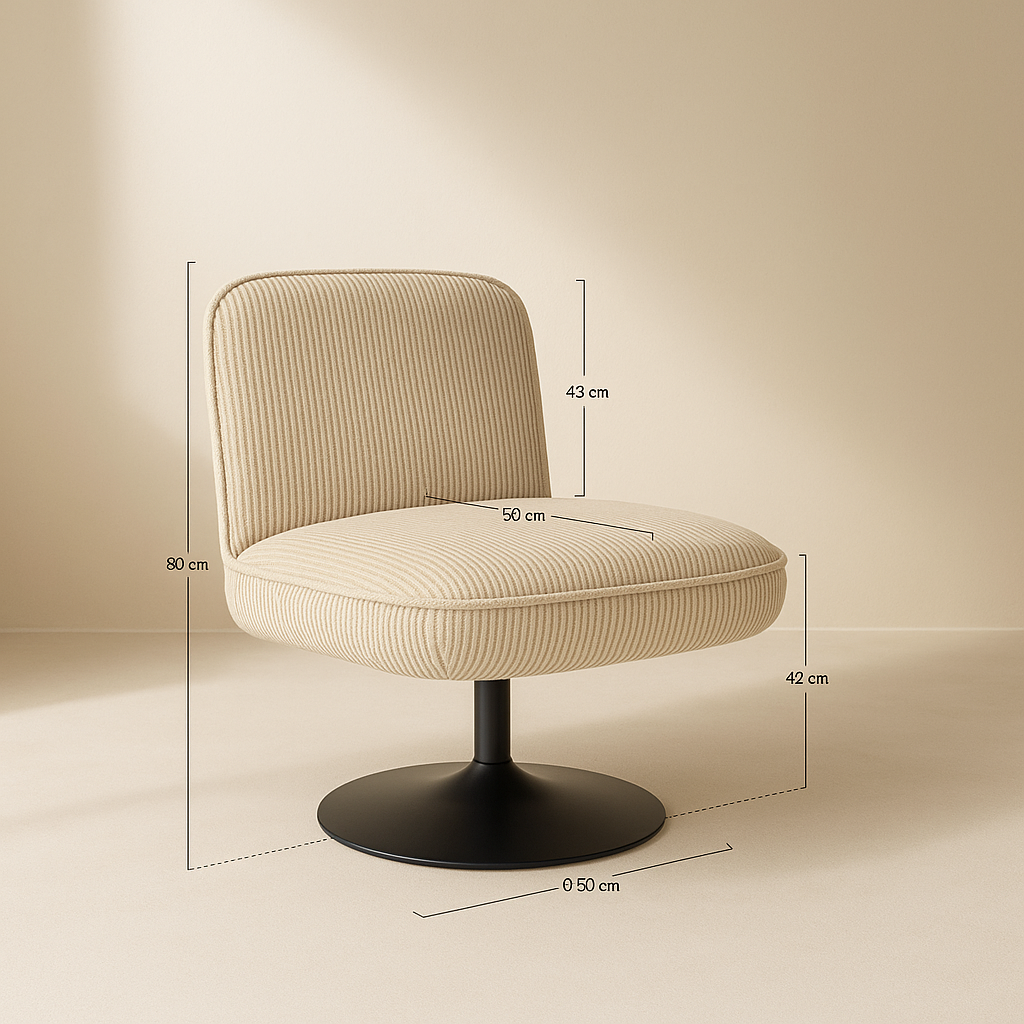 Funky - Fauteuil Pivotant - Velour Côtelé/Métal - Beige/Noir