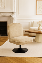 Funky - Fauteuil Pivotant - Velour Côtelé/Métal - Beige/Noir