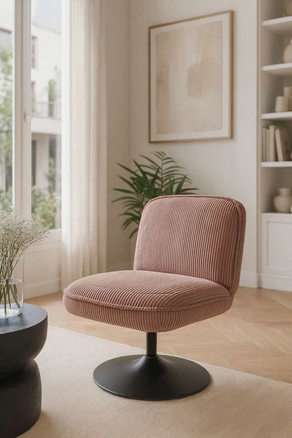 Funky - Fauteuil Pivotant - Velour Côtelé/Metal - Noir/Rose