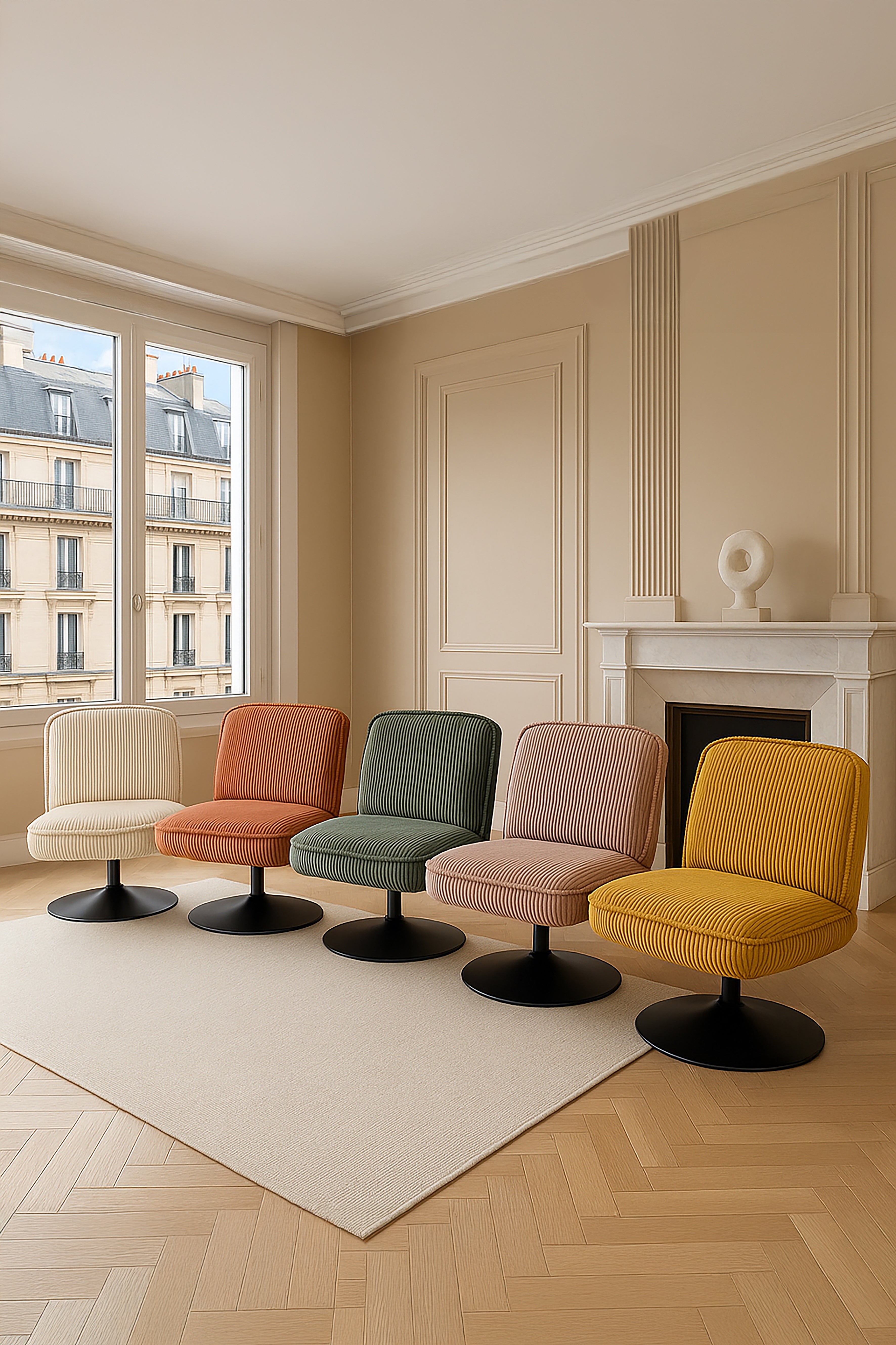 Funky - Fauteuil Pivotant - Velour Côtelé/Metal - Noir/Rose