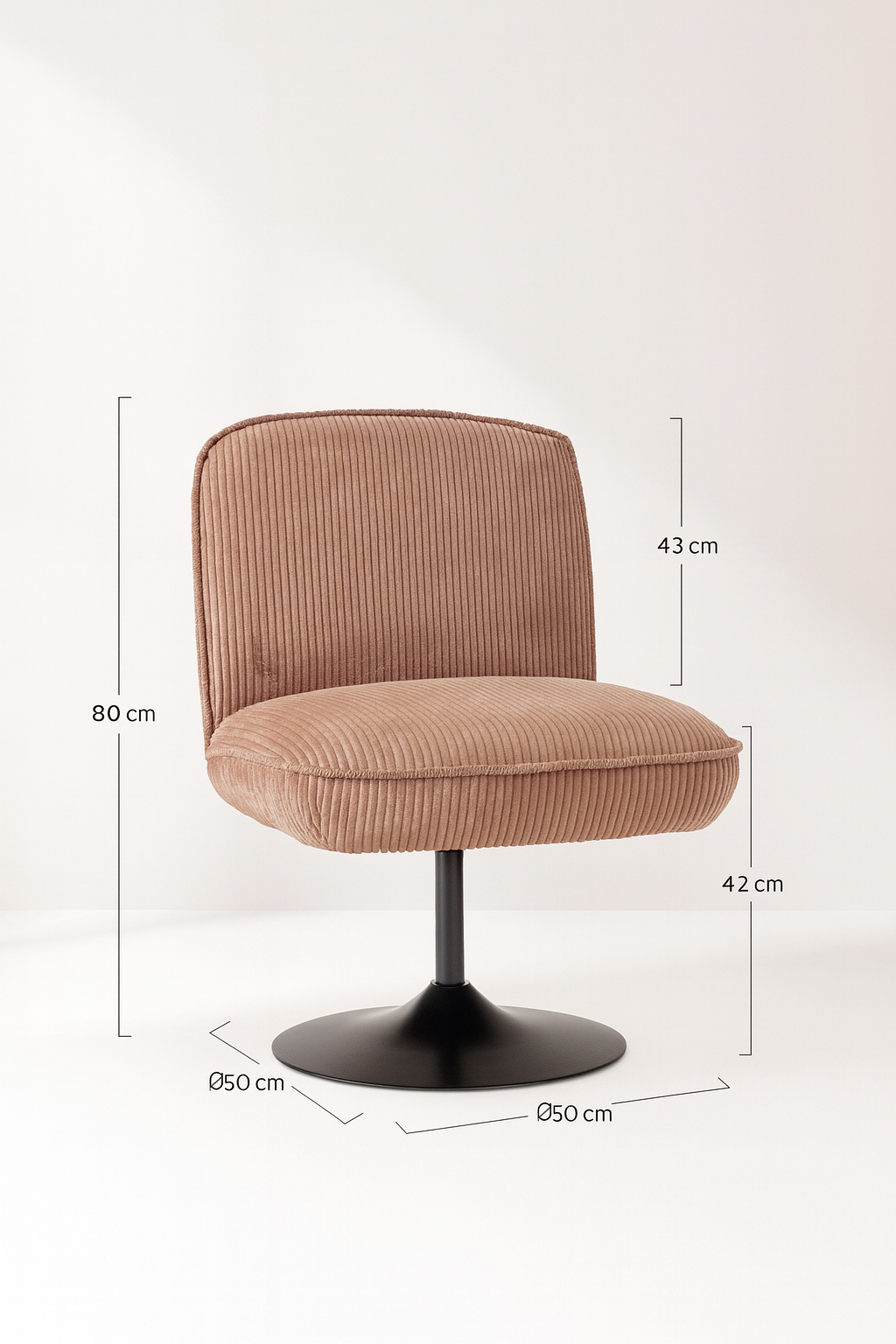 Funky - Fauteuil Pivotant - Velour Côtelé/Metal - Noir/Rose