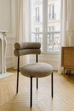 Gina - Ensemble Table Ova Le 230Cm +6Chaises - Tweed/Métal - Noir/Moka