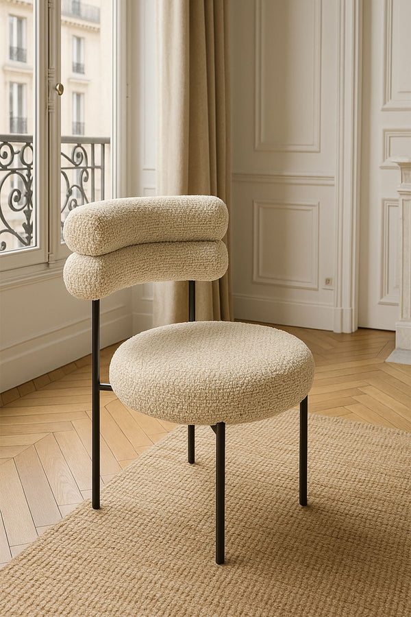 Gina - Lot 2 Chaises - Tissu Tweed/Métal - Beige/Noir