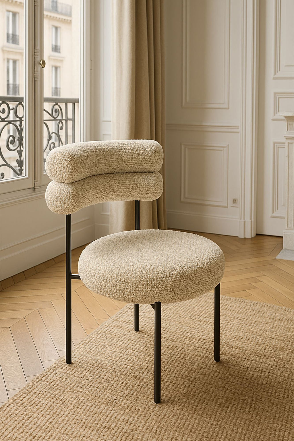 Gina - Lot 2 Chaises - Tissu Tweed/Métal - Beige/Noir