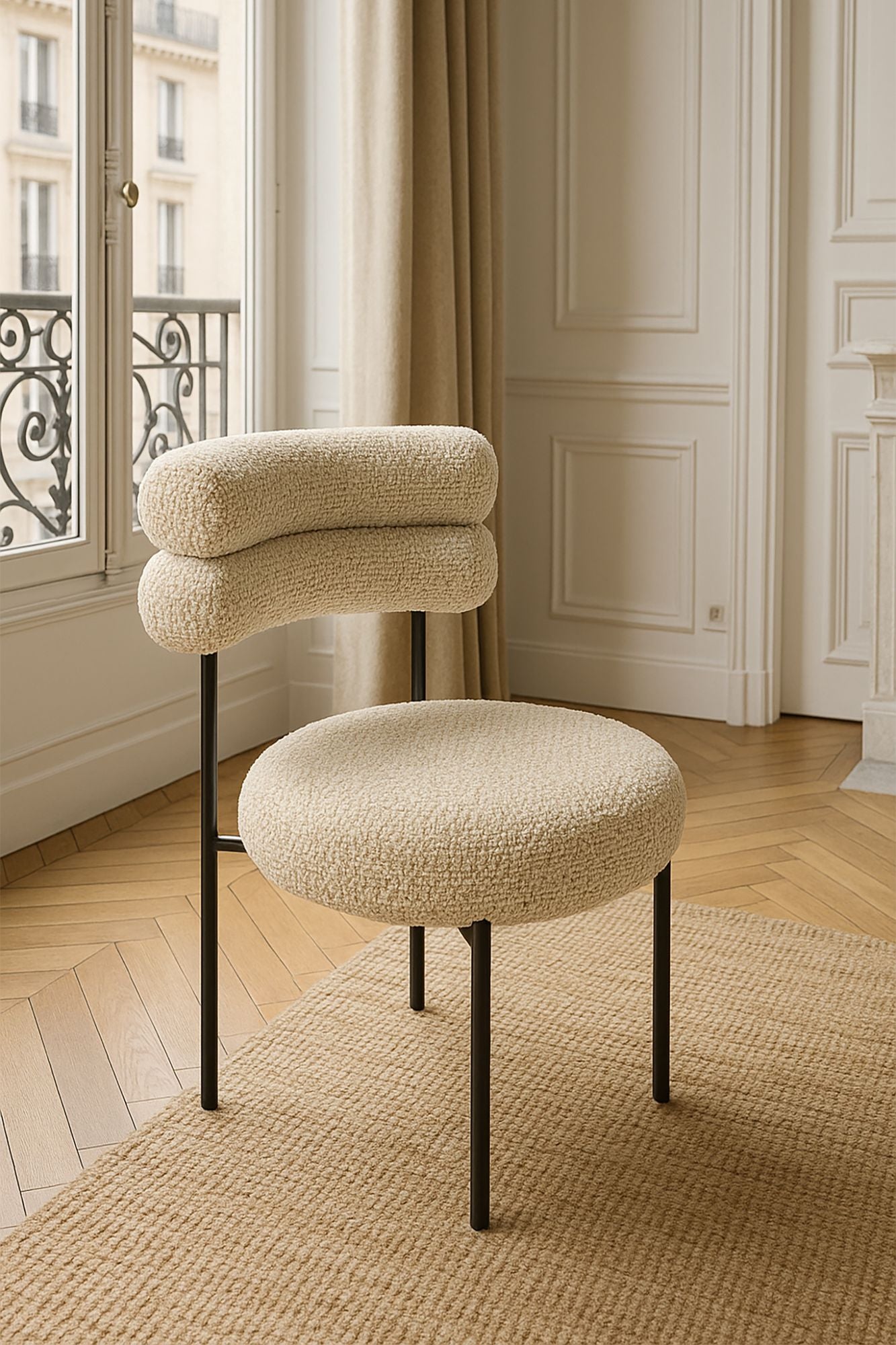 Gina - Lot 2 Chaises - Tissu Tweed/Métal - Beige/Noir