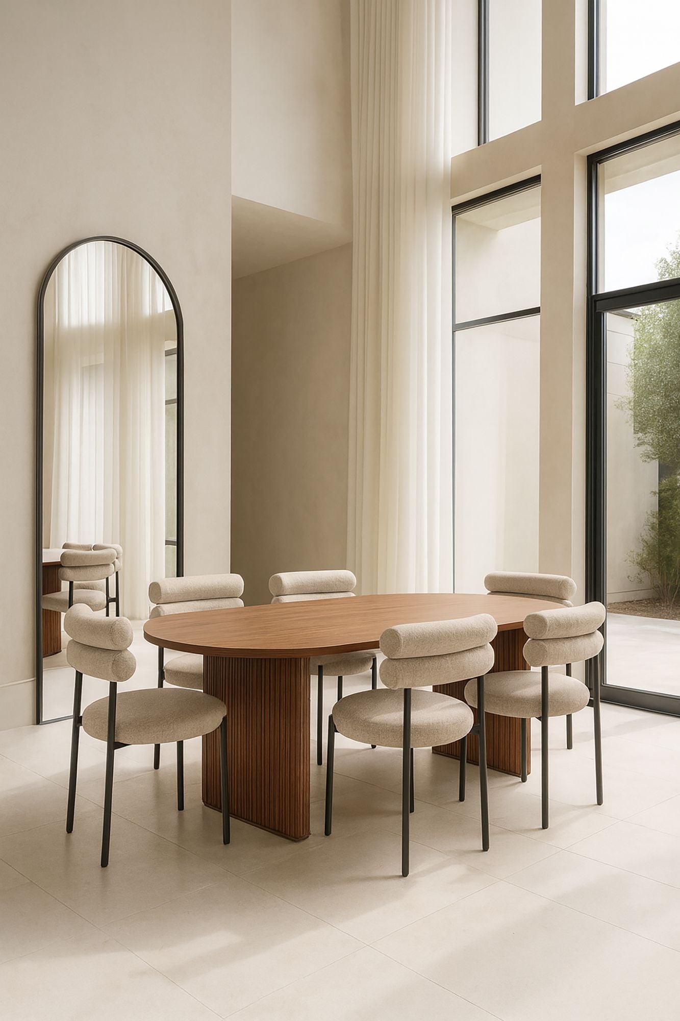 Gina - Lot 2 Chaises - Tissu Tweed/Métal - Beige/Noir