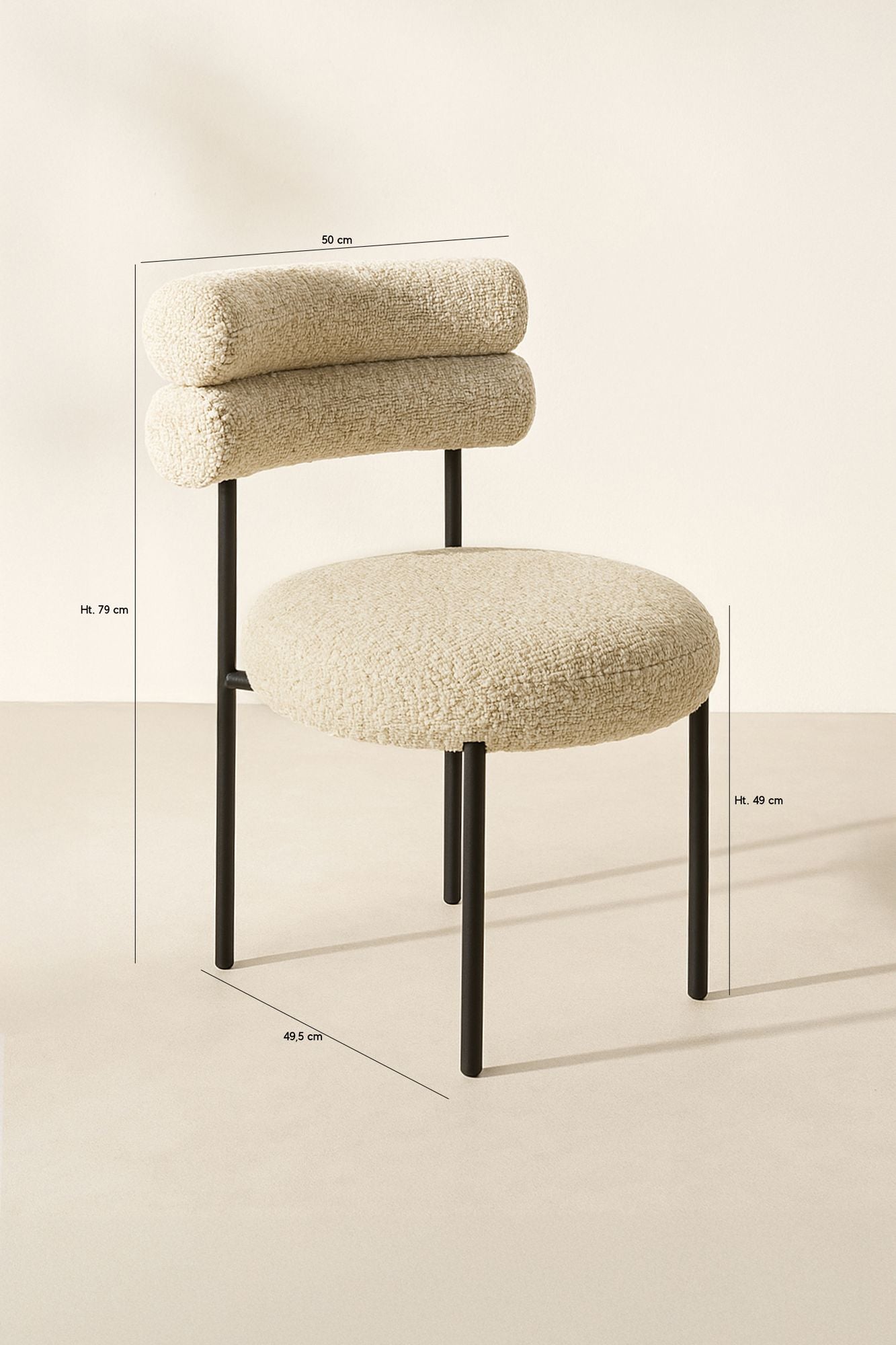 Gina - Lot 2 Chaises - Tissu Tweed/Métal - Beige/Noir