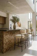 Gina - Lot 2 Chaises De Bar - Tweed/Métal - Beige/Noir