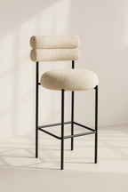 Gina - Lot 2 Chaises De Bar - Tweed/Métal - Beige/Noir
