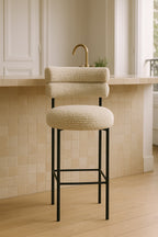 Gina - Lot 2 Chaises De Bar - Tweed/Métal - Beige/Noir