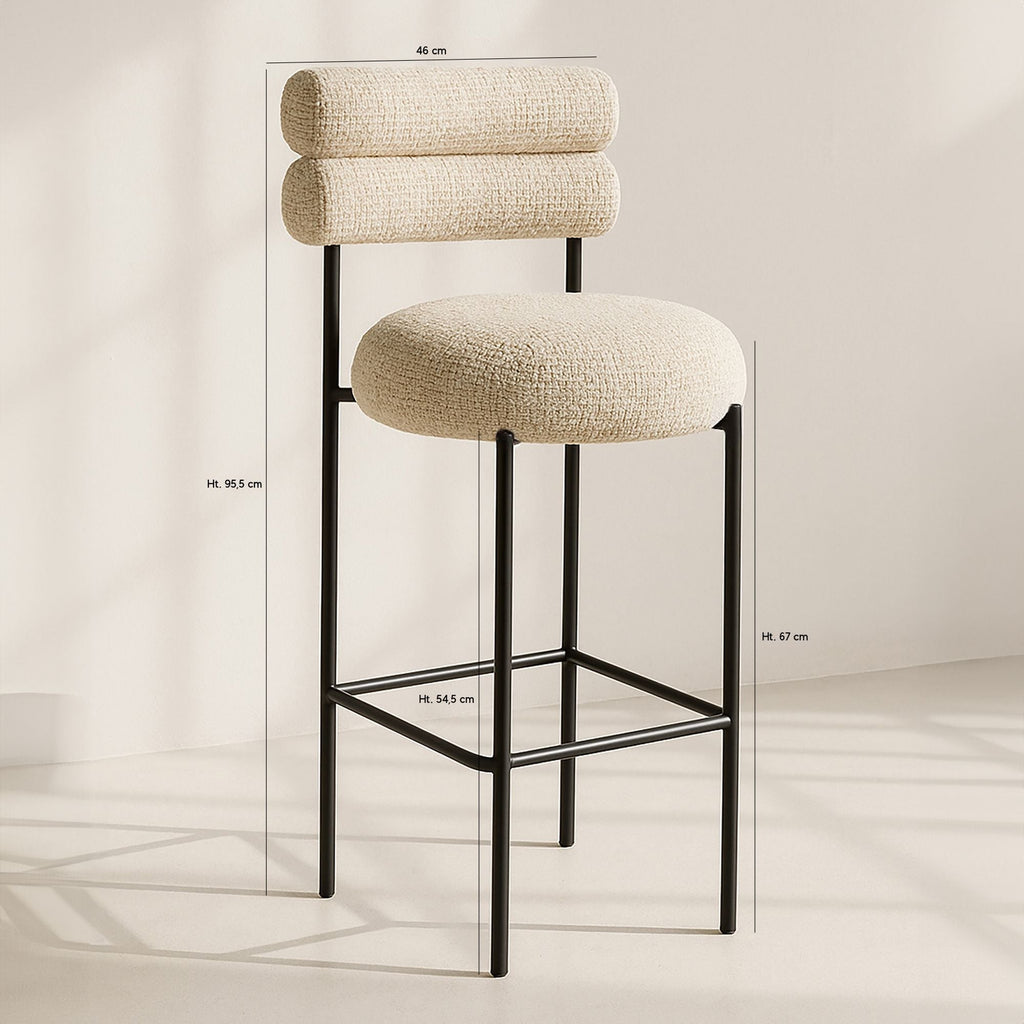 Gina - Lot2 Chaises De Bar - Tweed/Métal - Beige/Noir