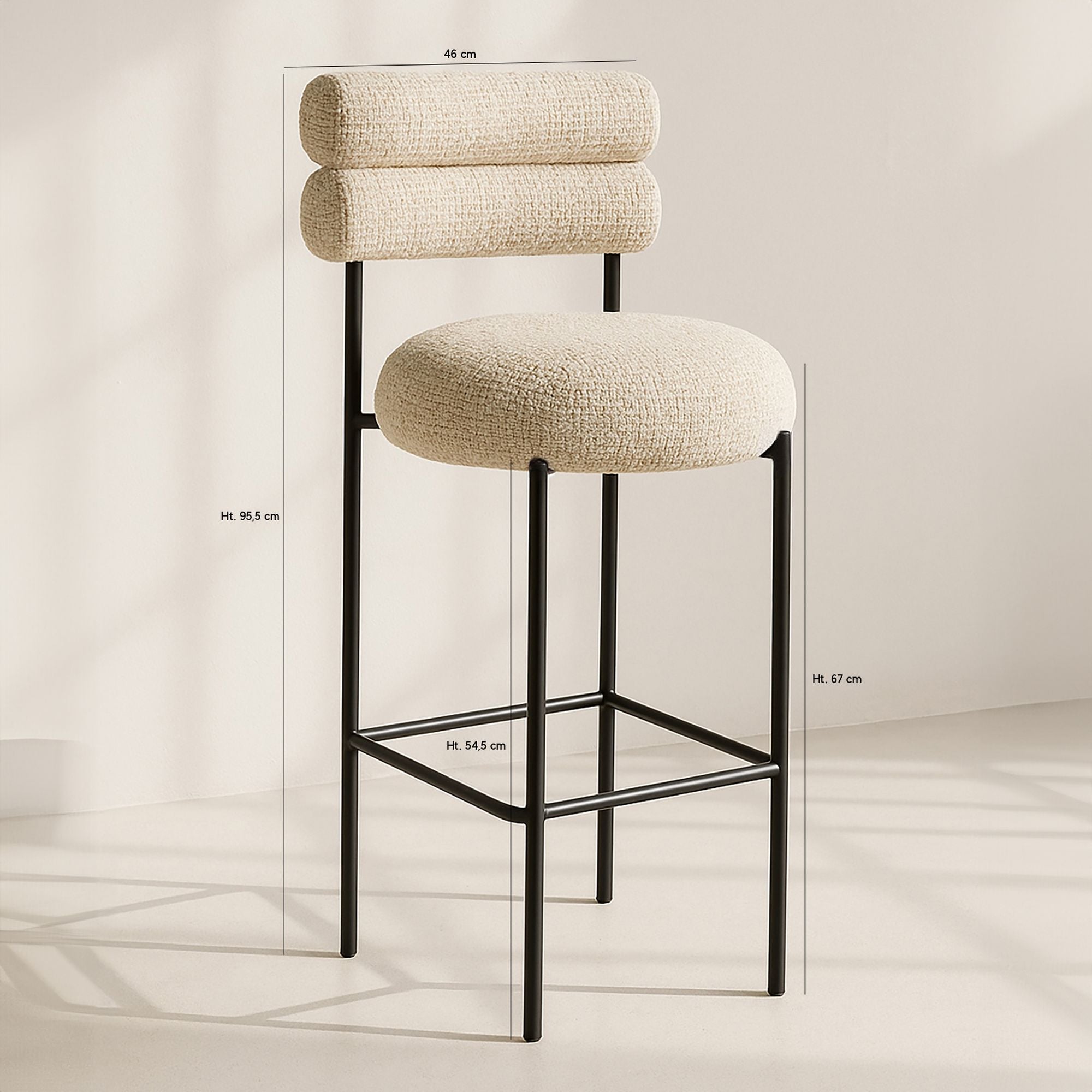Gina - Lot2 Chaises De Bar - Tweed/Métal - Beige/Noir