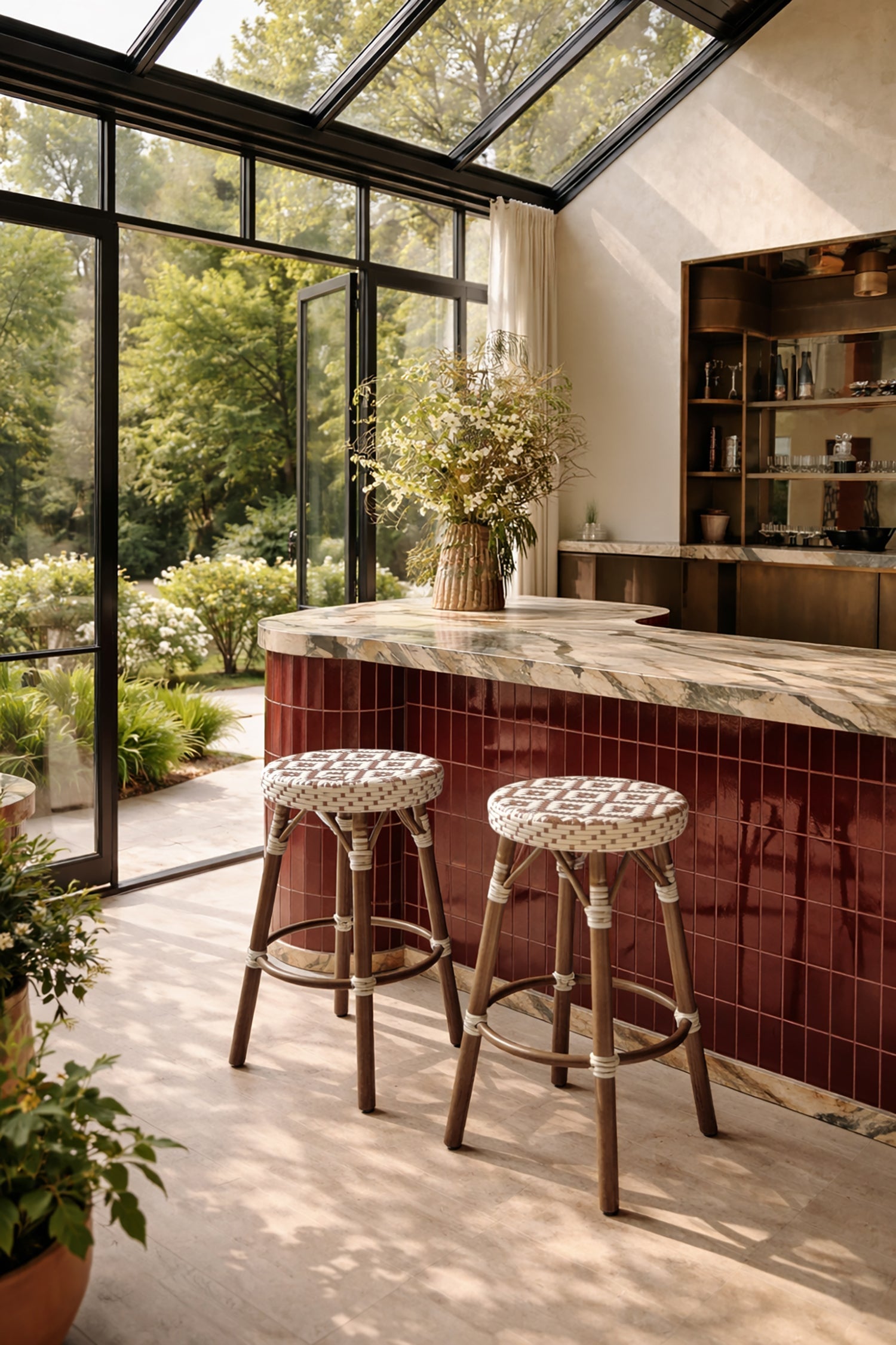 Scala - Tabouret De Bar Haut - Alu Aspect Rotin/Textilen - Noisette