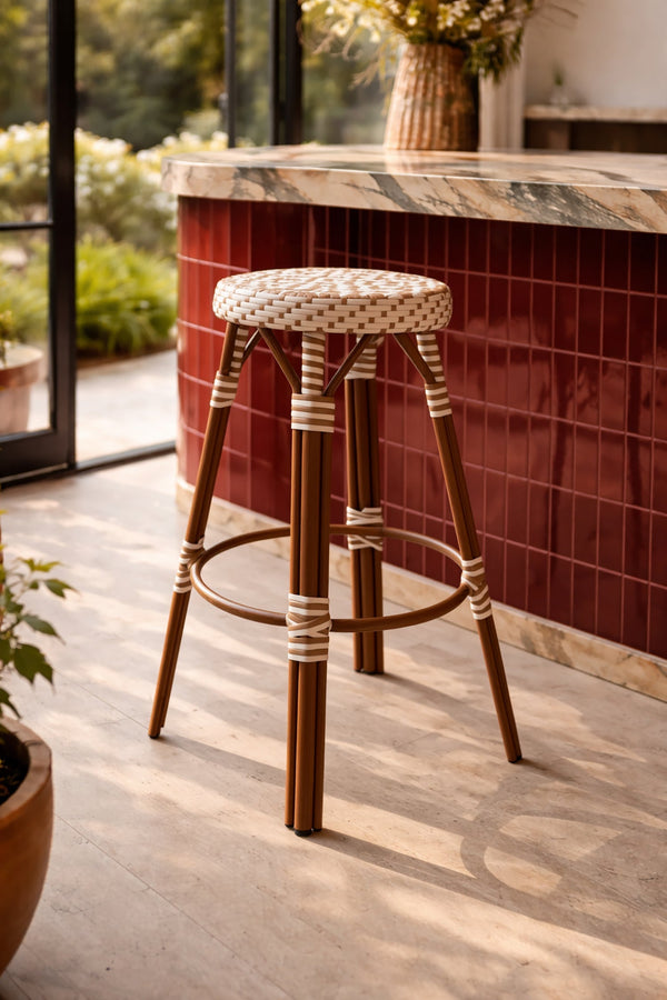 Scala - Tabouret De Bar Haut - Alu Aspect Rotin/Textilen - Noisette