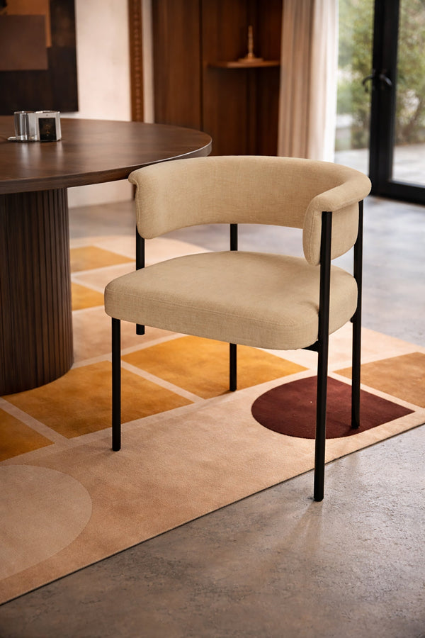 Colette - Lot 2 Fauteuils De Table - Tissu/Métal - Beige/Noir