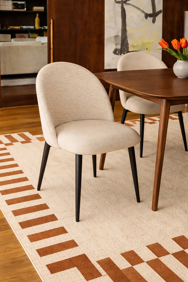 Leonie - Lot 2 Chaises - Tissu/Métal - Ecru/Noir