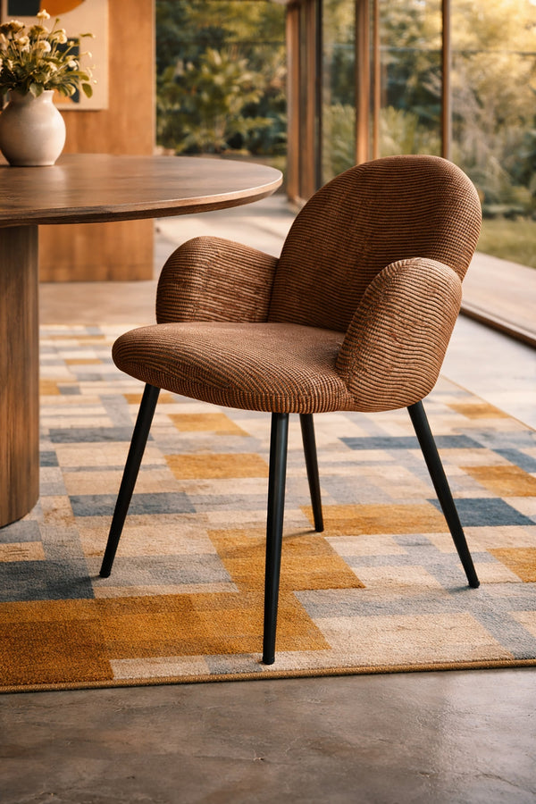 Ginette - Lot 2 Fauteuils De Table - Tissu Tweed/Métal - Noir/Terracotta