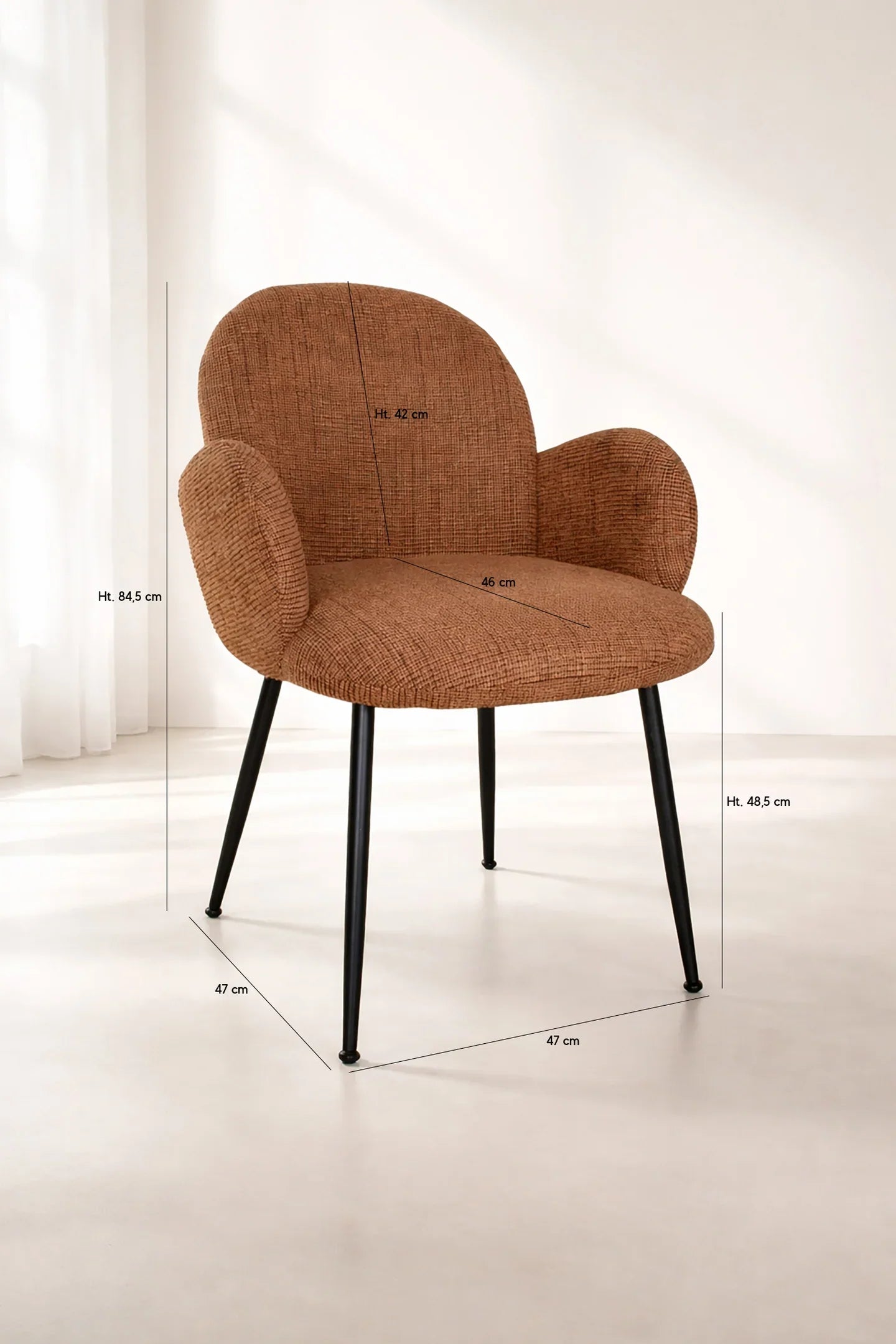 Ginette - Lot 2 Fauteuils De Table - Tissu Tweed/Métal - Noir/Terracotta