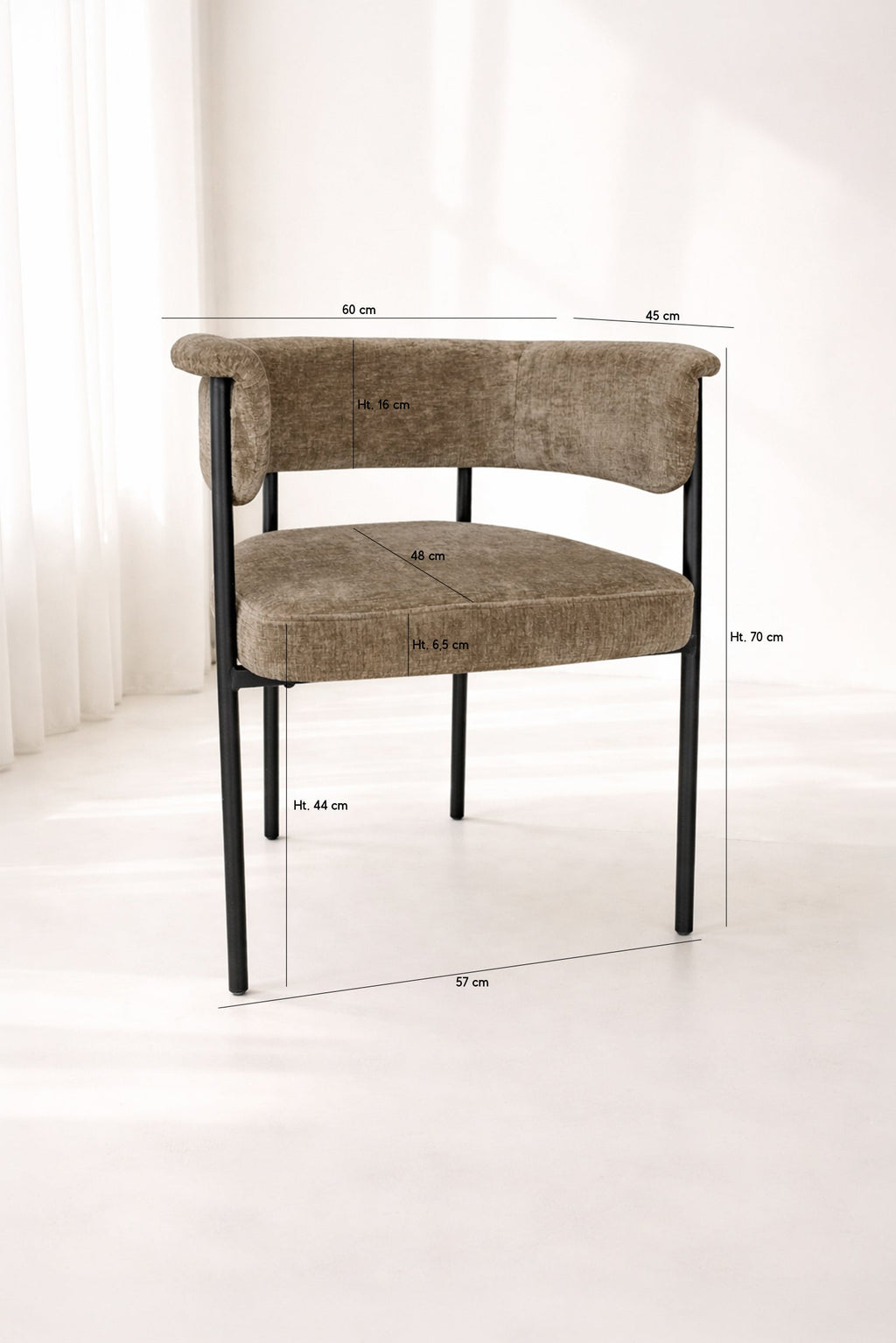 Colette - Lot2 Fauteuils Table - Tissu/Métal - Noir/Coffee