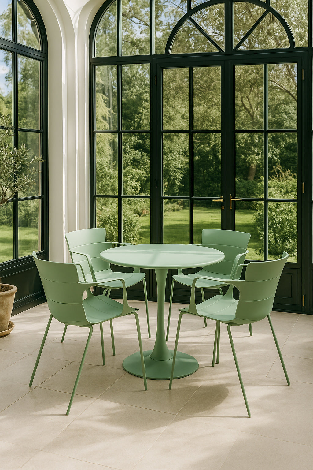Montauk - Lot 4 Fauteuils De Table - Polypropylène/Metal - Vert Kaki