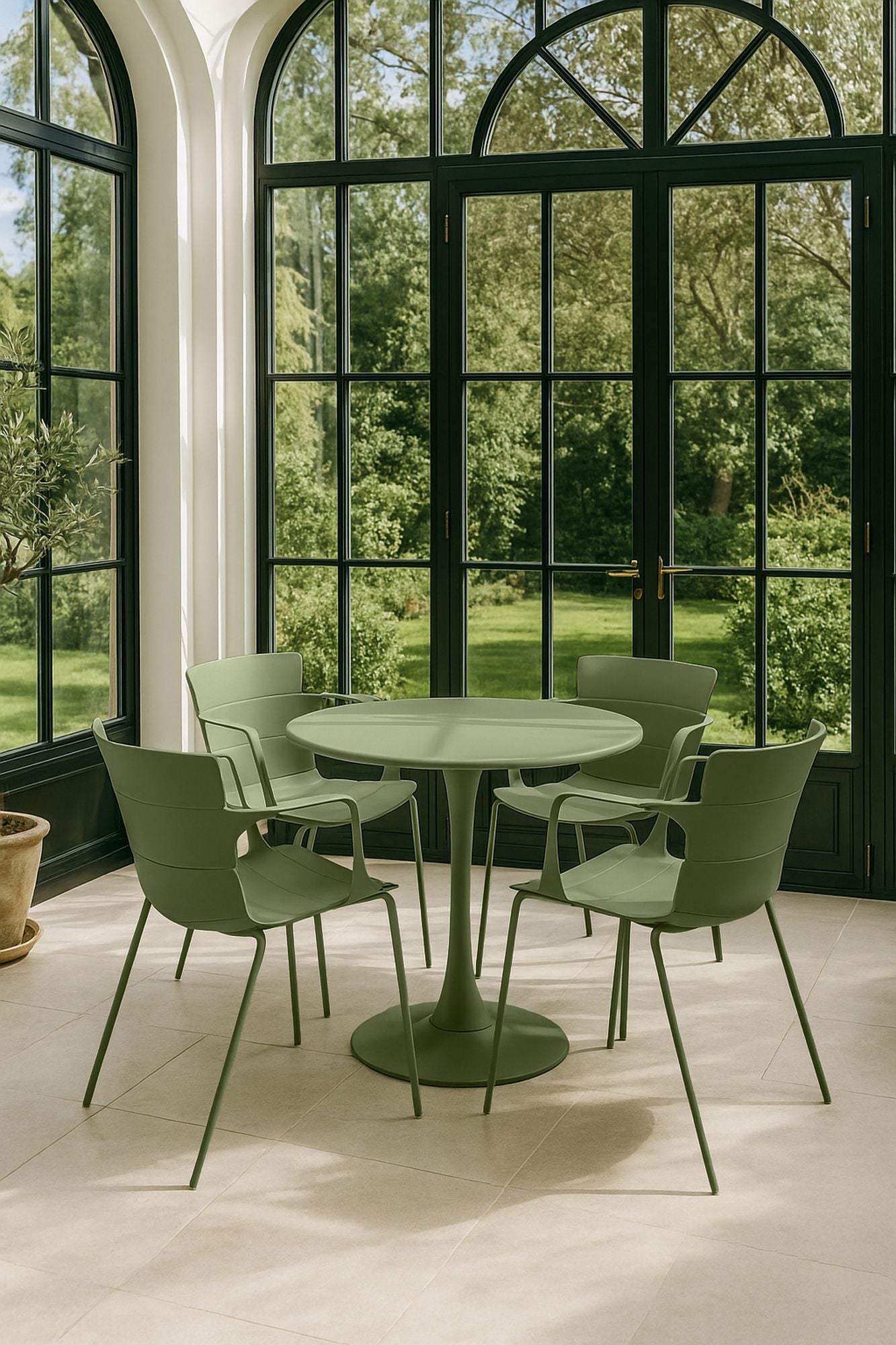 Montauk - Lot 4 Fauteuils De Table - Polypropylène/Metal - Vert Kaki