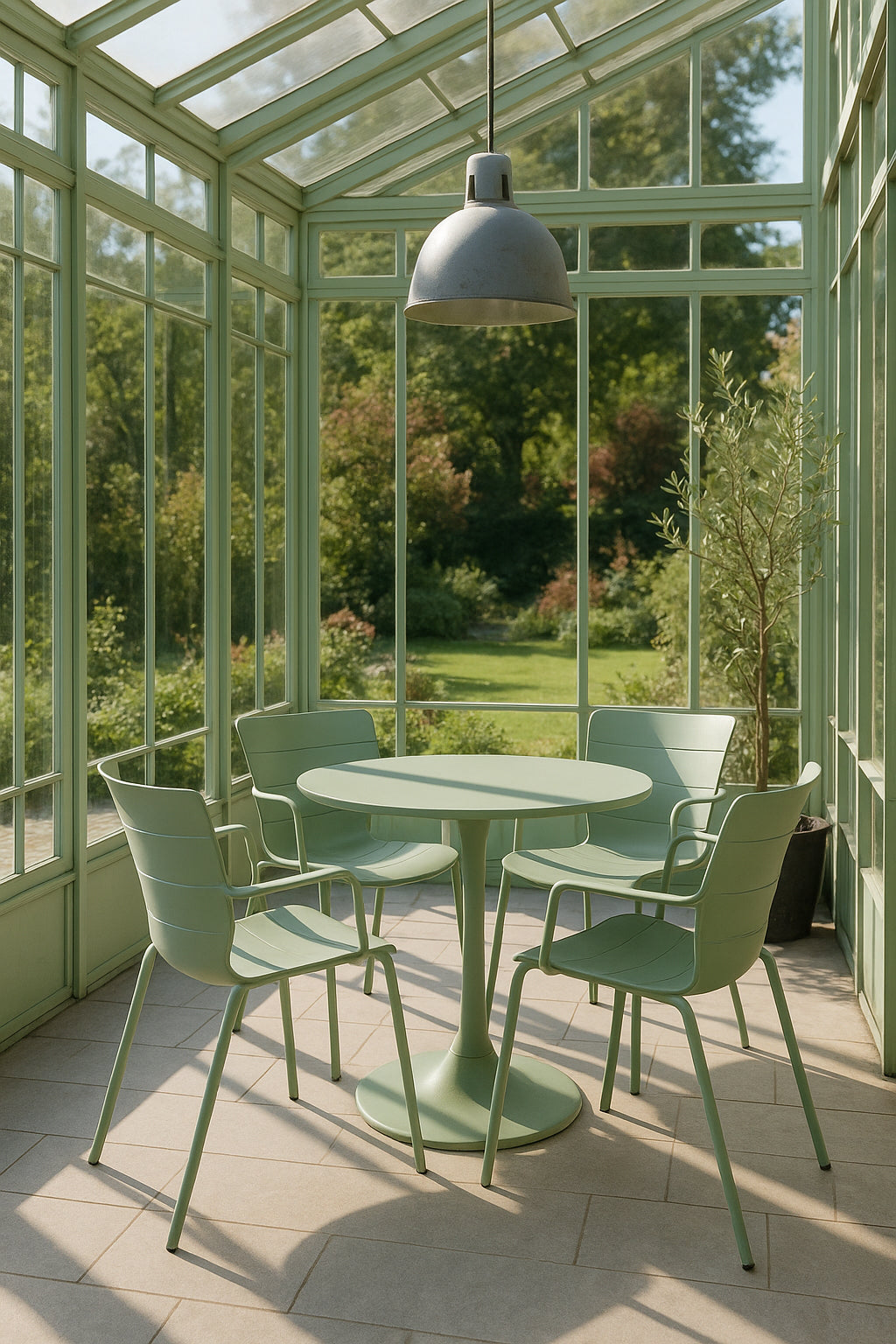 Montauk - Ensemble Table/4Fauteuil De Table En Polypopylène - Métal - Vert